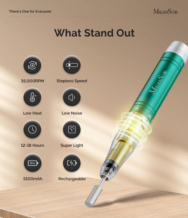 Jade Plus(MB450C) Clip-On Professional Vintage-Style Rechargeable Nail Drill 35,000RPM